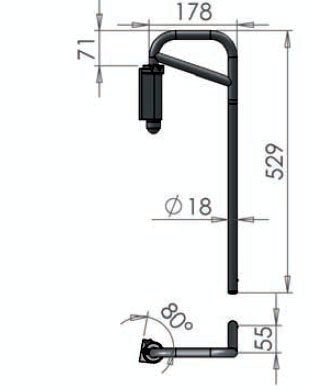 Mirror Arm throw 178mm drop 529mm